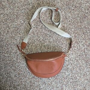 Target Tan Crescent Crossbody with Cream Adjustable Strap